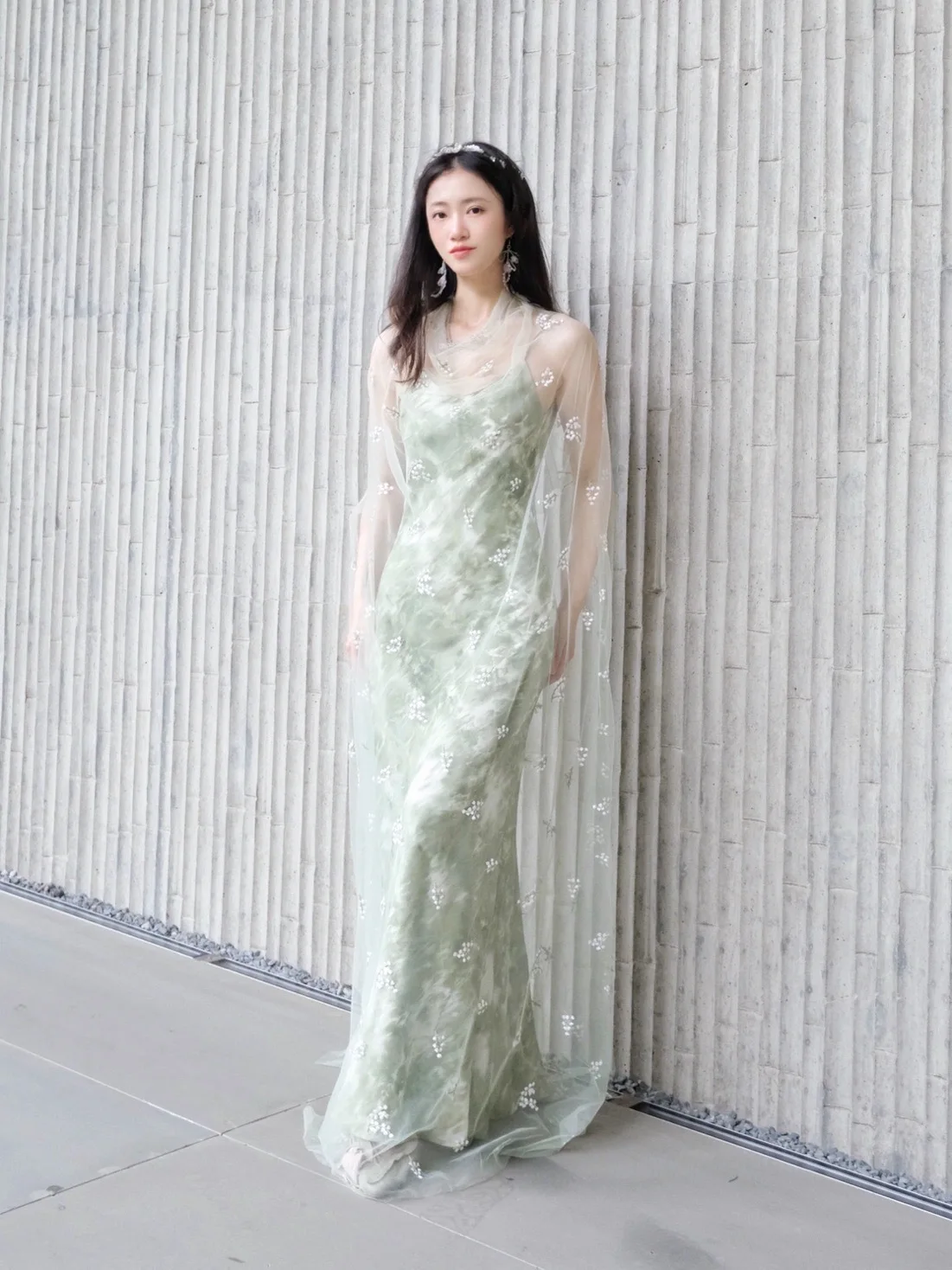 

TIIANNTIAAN Green Lace Embroidery Halter Neck Backless Dress Slim Fit Two Piece Set Elegant Polyester Fiber Summer Dress