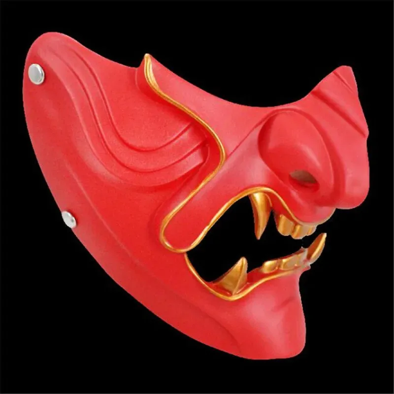 Topeng Setengah Wajah Oni Samurai, Topeng Karakter Hantu Jepang, Topeng Unik untuk Pesta Halloween, Kostum Cosplay Keren ir;l5