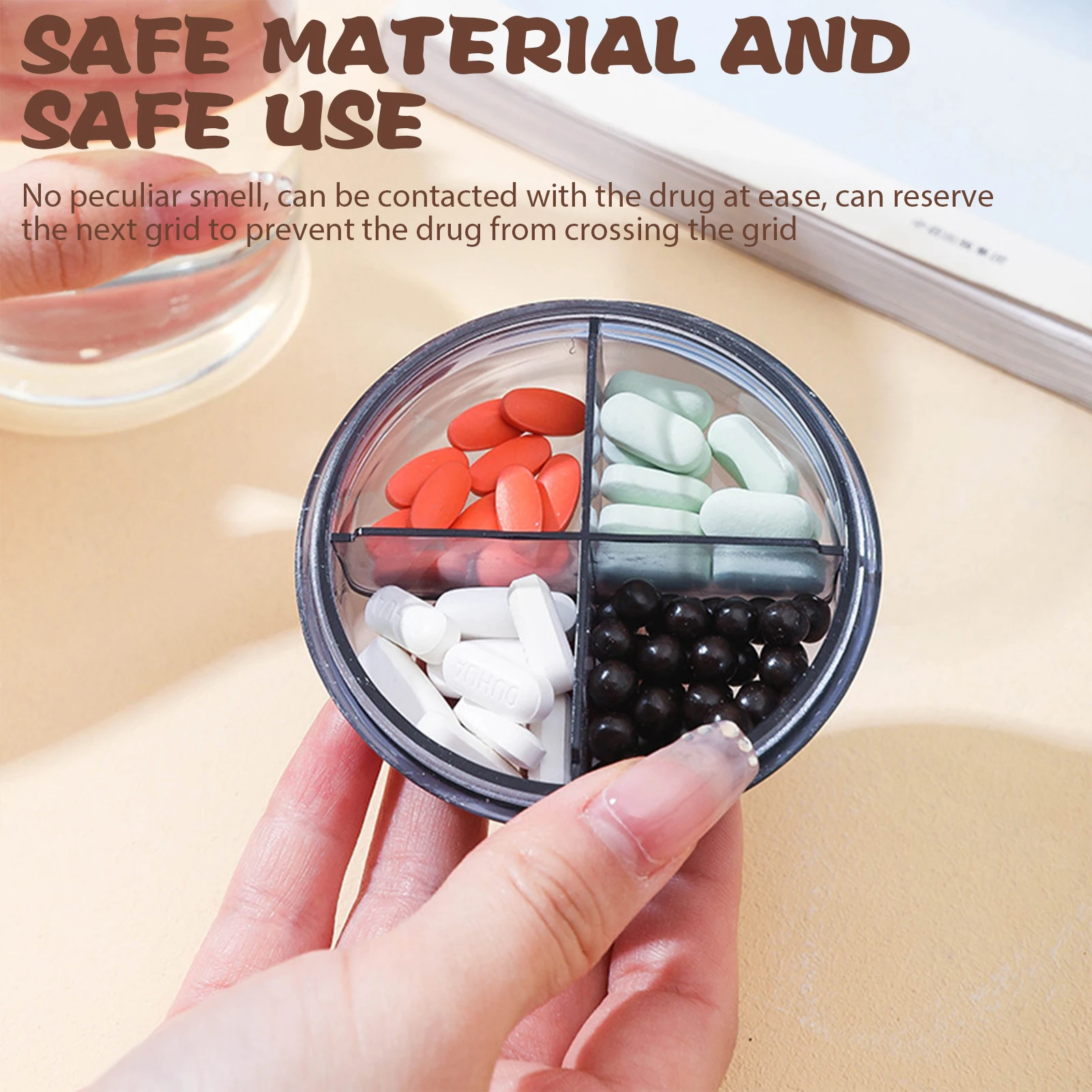 Double compartment pill box Mini portable sealed pill box Dustproof and moisture-proof large-capacity pill carry-on storage box