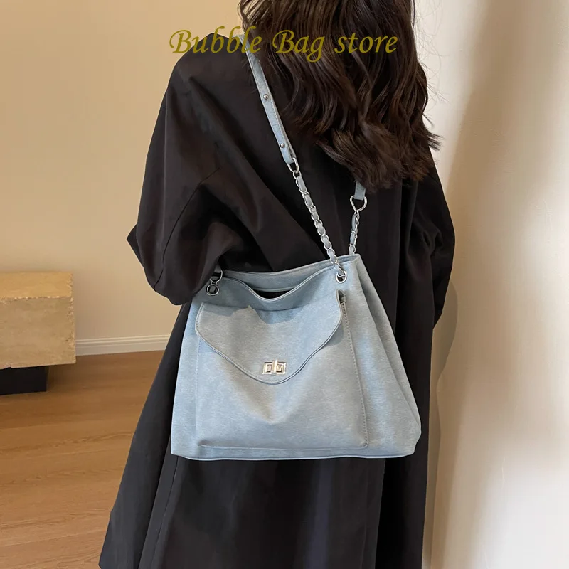 Simple Casual Commuting Large Capacity Bag Women's New Denim Tote Bag 2024 Versatile Niche Trendy Armpit Bag