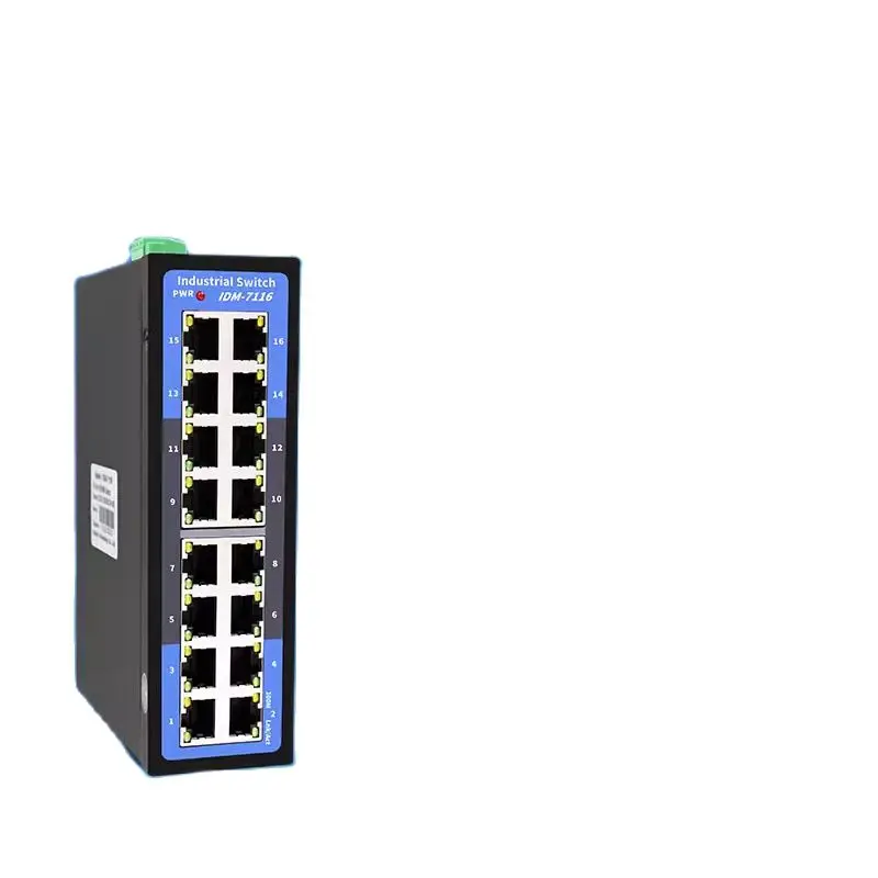 Industrial grade 16 port 100 Gigabit Ethernet switch 24V non managed DIN rail