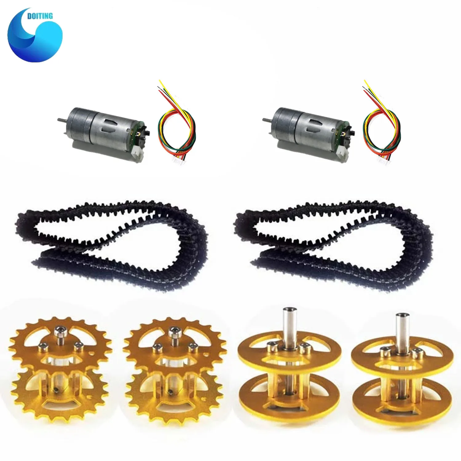 All-metal Bearing Wheels+ Driving Wheels+ Plastic Tracks+ Motors for Robot Tank Chassis Accessory Toy Parts