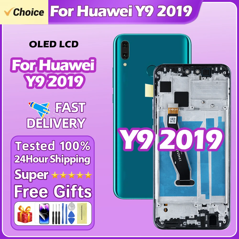 6.5 Inch LCD With Frame Replacement For HUAWEI Y9 2019 Display Touch Screen Digitizer Assembly Repair Parts