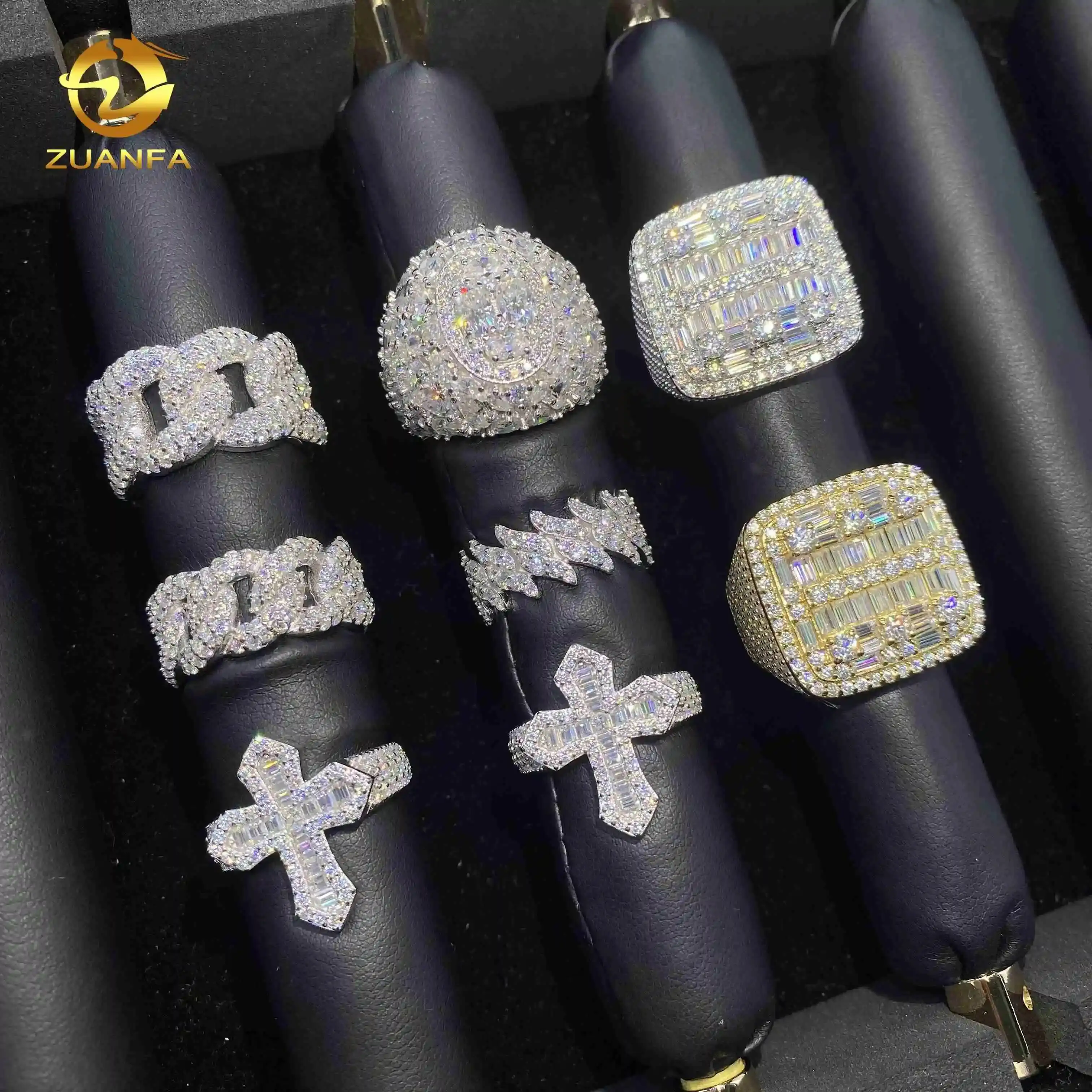

Fine Hip Hop Style Jewelry Men Ring Collection Custom Iced Out VVS Moissanite 925 Silver Diamond Moissanite Cross Cuban Rings