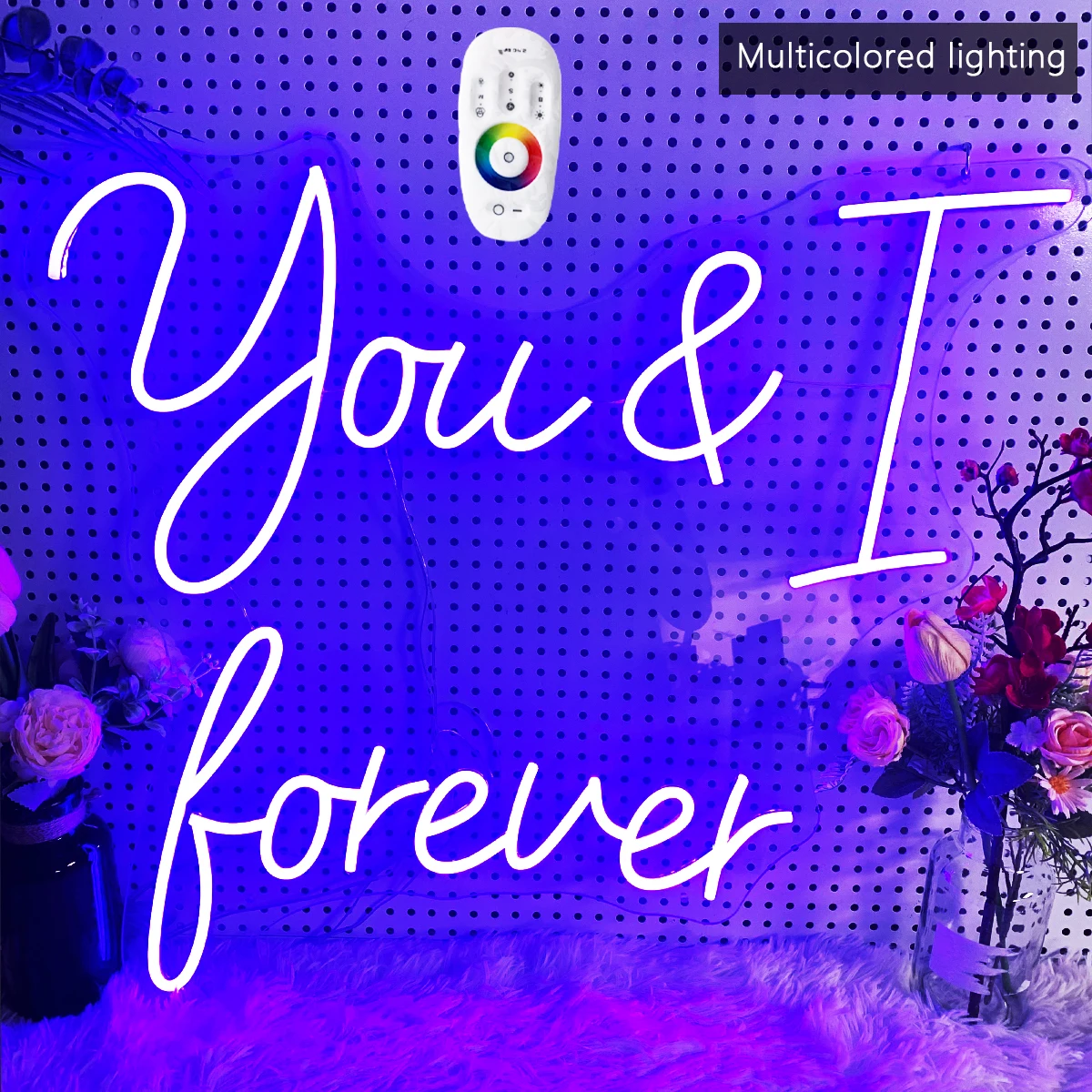 Colorful neon signs for weddings, dates. The room decorates the party, creates the atmosphere to make your party more atmosphere