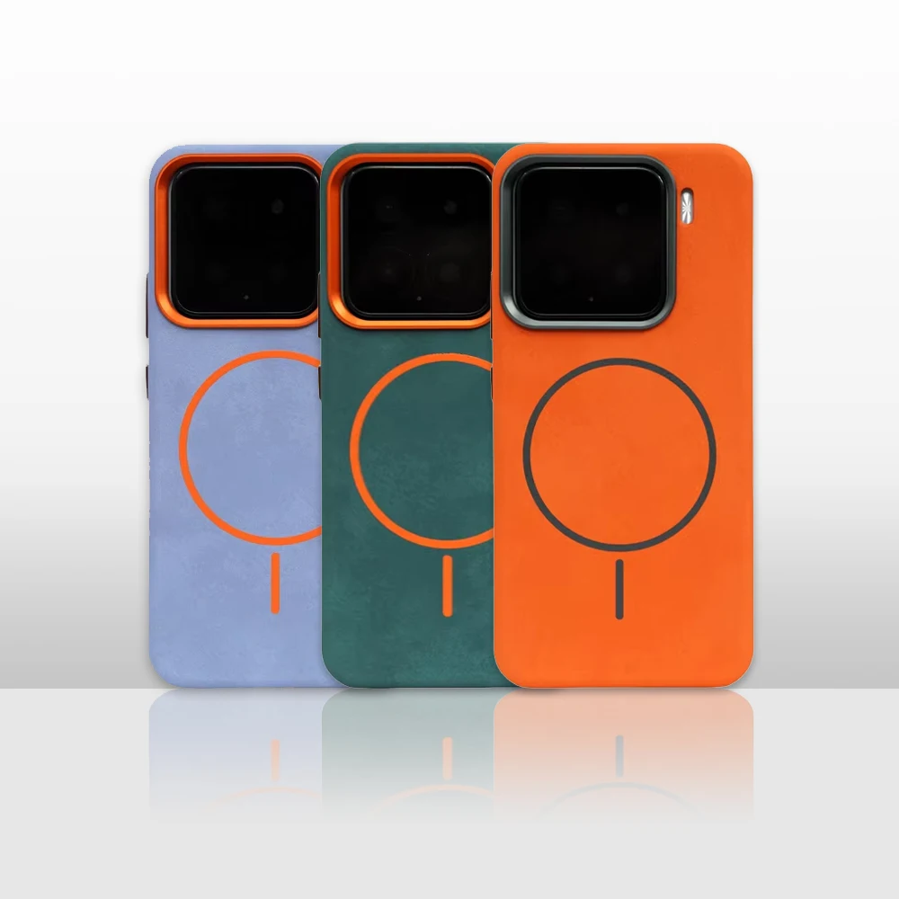 Чехол Magsafe из искусственной кожи с текстурой слоновой кожи для Xiaomi Mi 15 14 Pro, чехол для беспроводной зарядки с флокированной подкладкой и линзами из сплава Чехол Magsafe из искусственной кожи с текстурой слоновой кожи для Xiaomi Mi 15 14 Pro, чехол для беспроводной зарядки с флокированной подкладкой и линзами из сплава