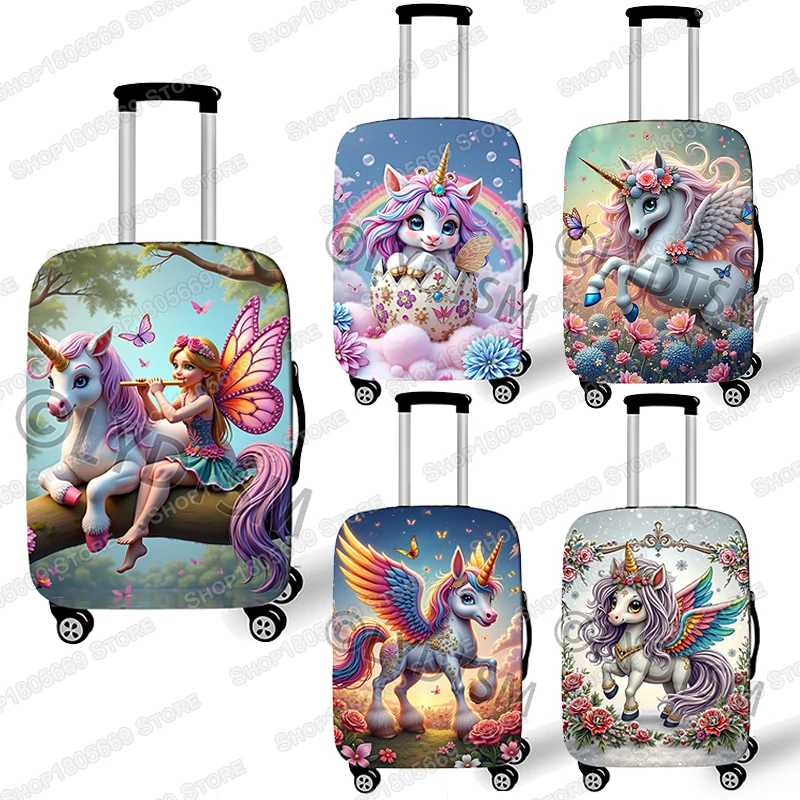 

18-30 Inches Cartoon Fantasy Unicorn Luggage Cover for Travel Pony Flowers Fairy Elf Trolley Case Protective Suitcase Covers