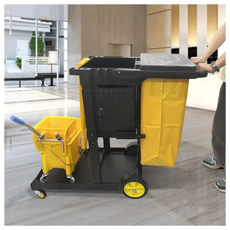 Multifunctional Plastic Cleaning Cart for Hospital & Hotel Supplies Janitor Service Trolley