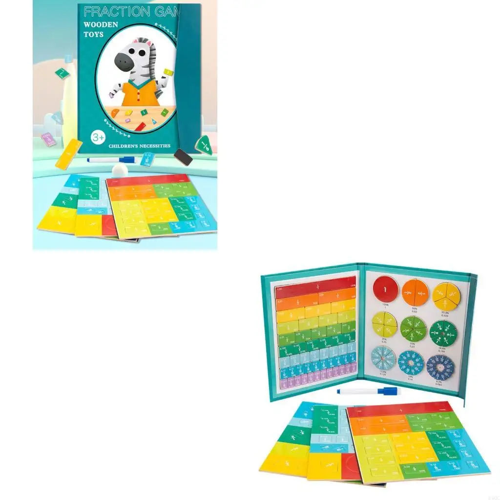 Fraction Tiles & Fraction Circles Learning Puzzle Game Set for Preschool Math Manipulatives Educational Tool D5QC