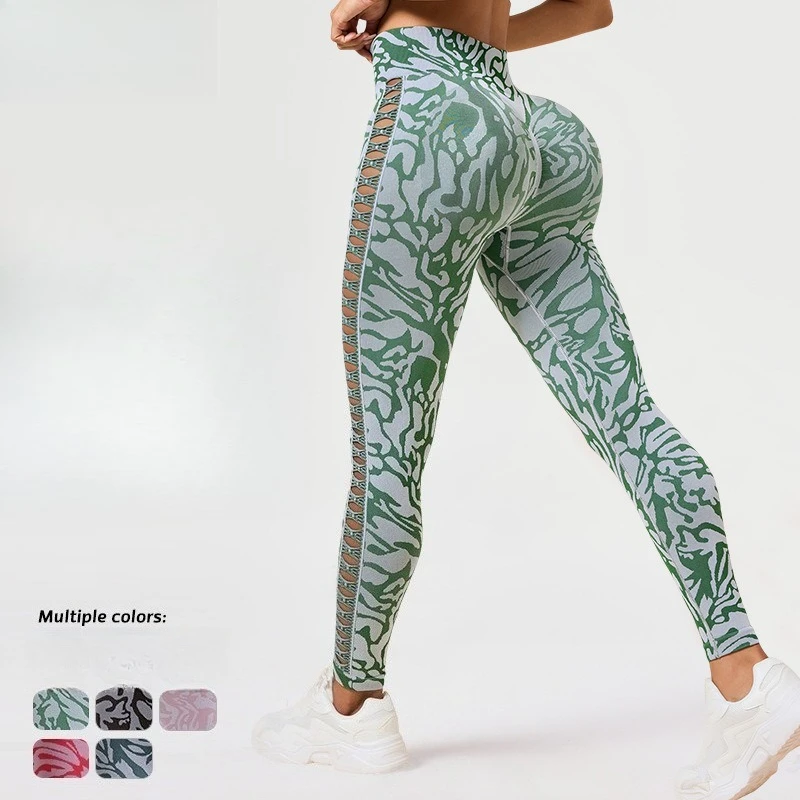 

New Hollow Out Yoga Leggings Women High Waist Printed Pants Gym Workout Running Sexy Hip Liftting Fitness Leggings