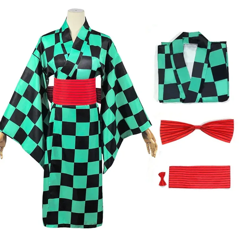 CyAnime 炭治郎コスプレ衣装ウィッグ竈門炭治郎プリント着物弓帽子イヤリングハロウィンクリスマスパーティー仮装コスチューム