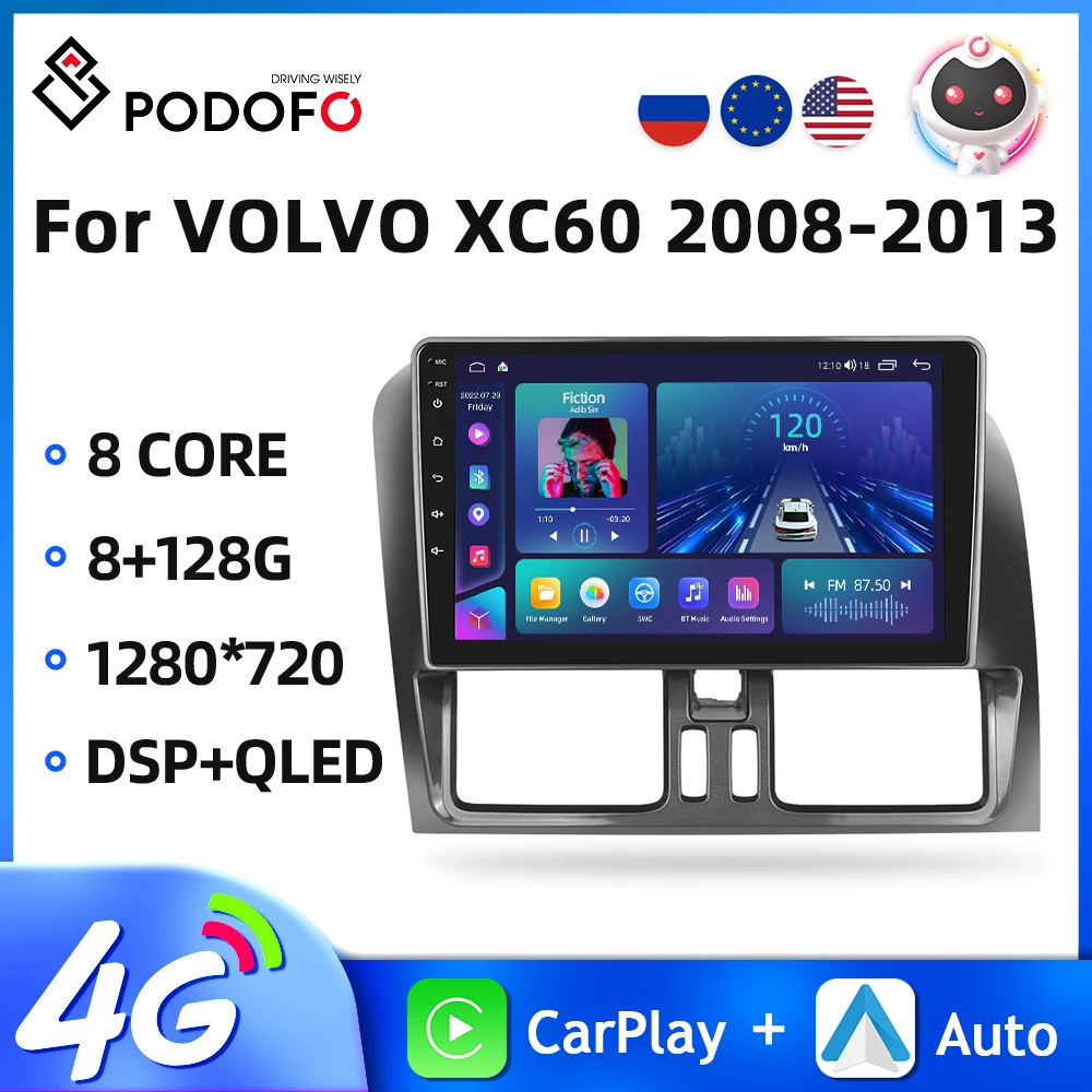 

Podofo Android 2Din Car Radio For VOLVO XC60 2008-2013 Multimedia Video Player GPS Navigation Carplay 8Core DSP Auto Stereo