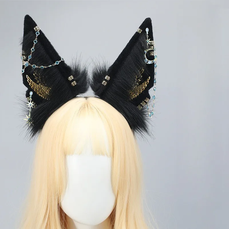 Anime Cosplay Headband Cartoon Wolf Ears Hair Hoop with Dangle Jewelry Decors Unisex Carnival Party Roleplay Headwear Prop