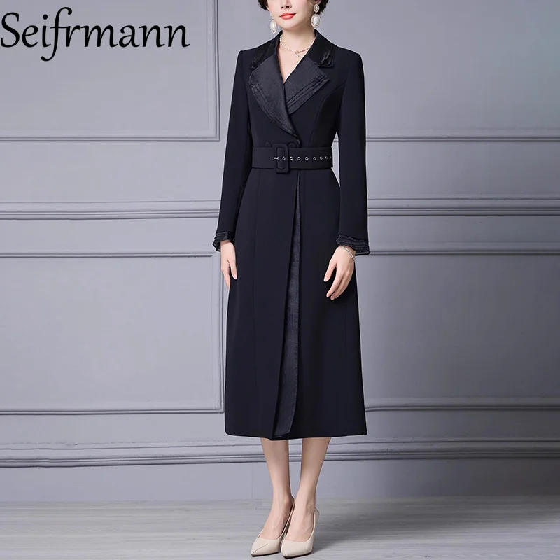 

Seifrmann 2026, весеннее женское новое модное однотонное пальто с воротником и длинными рукавами, с завязками на талии