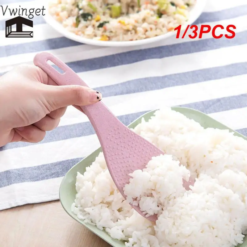 1/3PCS Wheat Straw Rice Spoon Square Rice Spoon Rice Spatula Home Rice Cooker Non-stick Rice Spoon Kitchen Cutlery Spoon