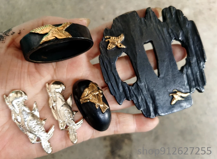 

Gold copper birde tsuba fuchi Menuki for japanese sword's katana wakizashi tanto