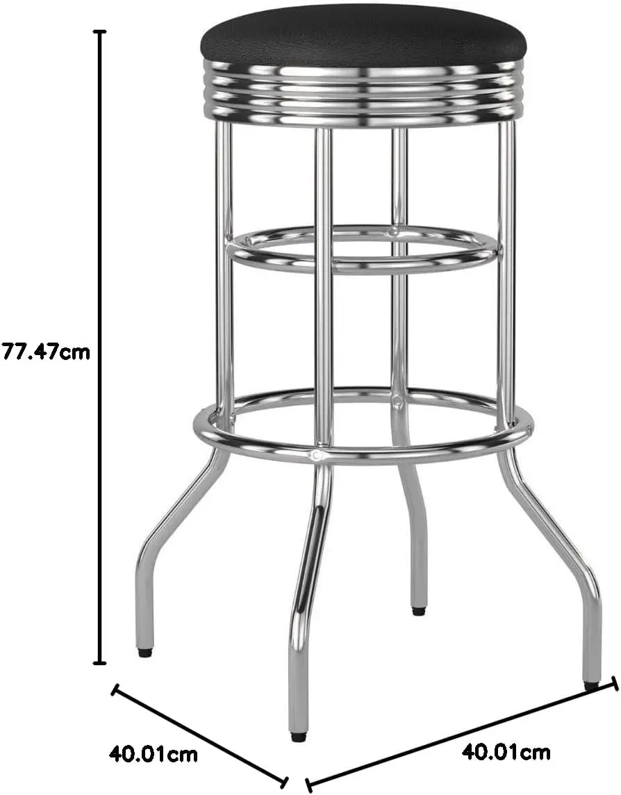 مقعد مرتفع دوار مقاس 30 بوصة مع لمسة نهائية من الكروم ومقعد من الجلد الصناعي للمطبخ والمرآب ورشة العمل