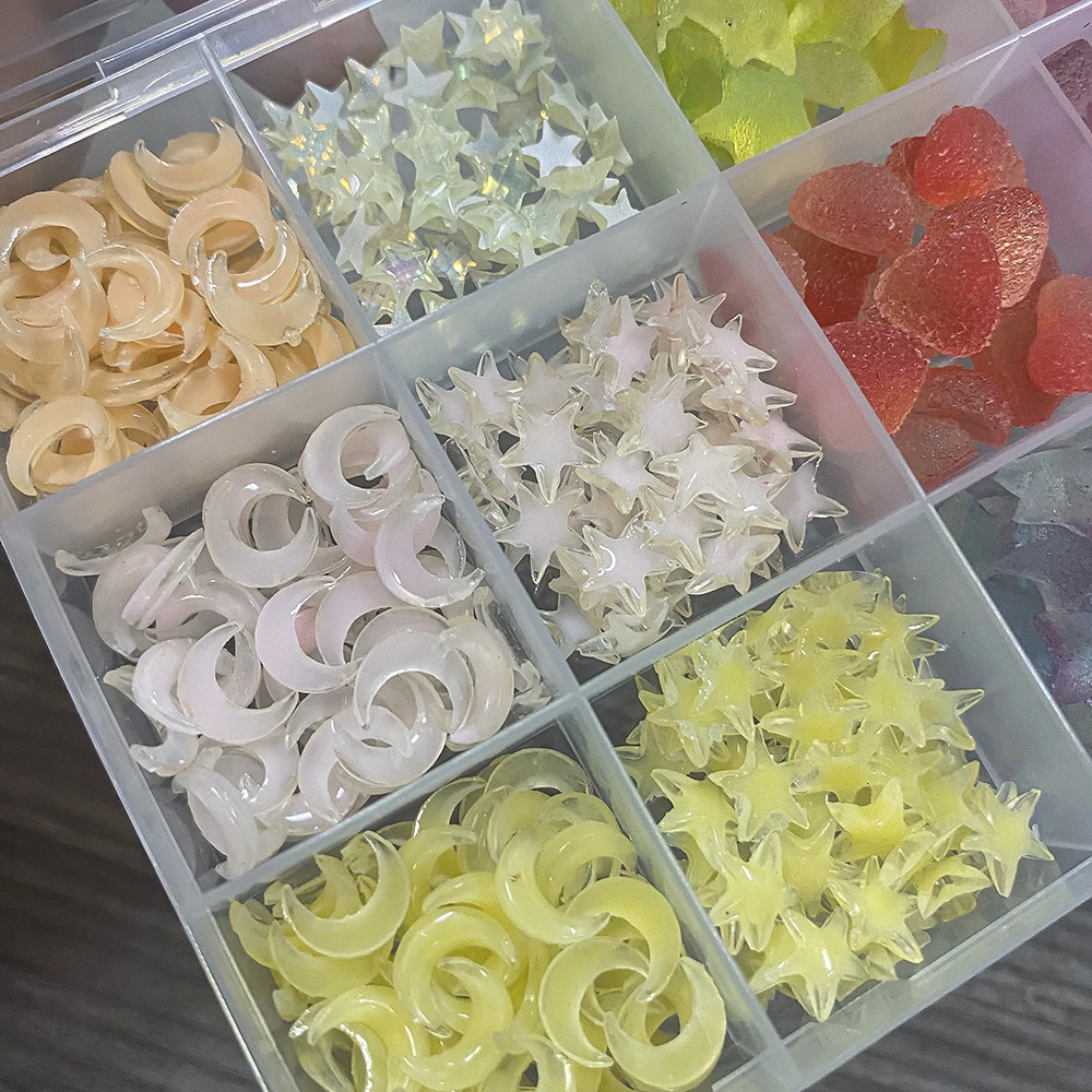 12 rejillas 3D de caramelo, estrella, corazón, dijes para uñas, estrellas amarillas y blancas, Luna, decoraciones artísticas para uñas, dulces, manualidades, accesorios de manicura