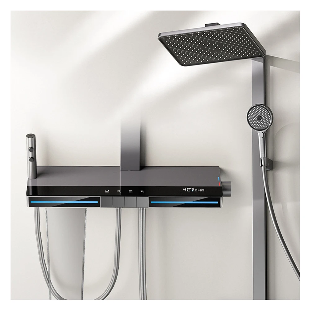 

2024 современный дизайн ванной комнаты для душа, цифровой дисплей, роскошные наборы смесителей для душа, термостатический набор смесителей для душа, дождевая двойная головка, система