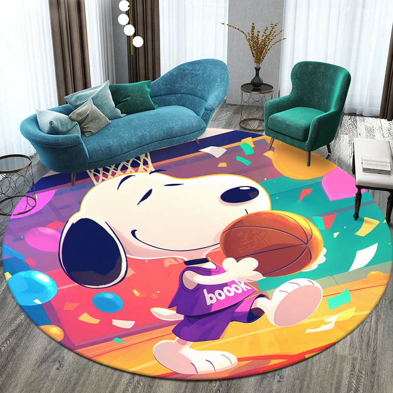 Miniso Snoopy Cartoon Printed Round Carpet, Bedroom Balcony Entrance Door ,Sofa,kitchen, Non-slip Mat. Home Decoration Gift Rug