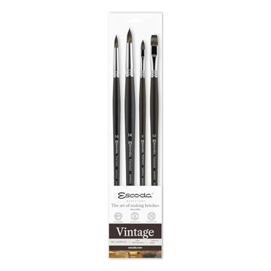 

Vintage Series Set for Oil and Acrylic 4 Brushes Synthetic Imitating Vintage Round Pointed Filbert Bright Size 8 10 12 14