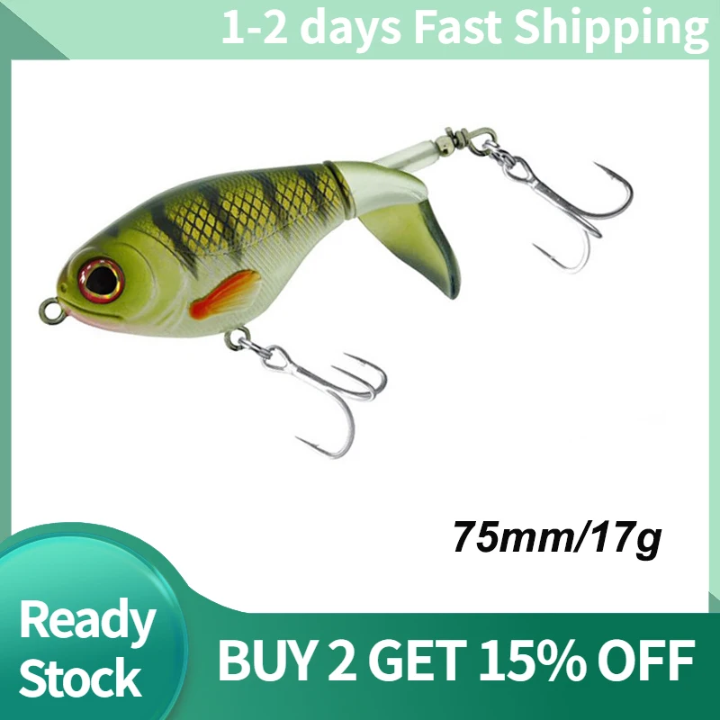 

AI-SHOUYU Hard Bait Fishing Lures 75mm/17g Topwater Rotating Tail Wobbler Artificial Swimbait Fishing Tackle Floating Crankbait