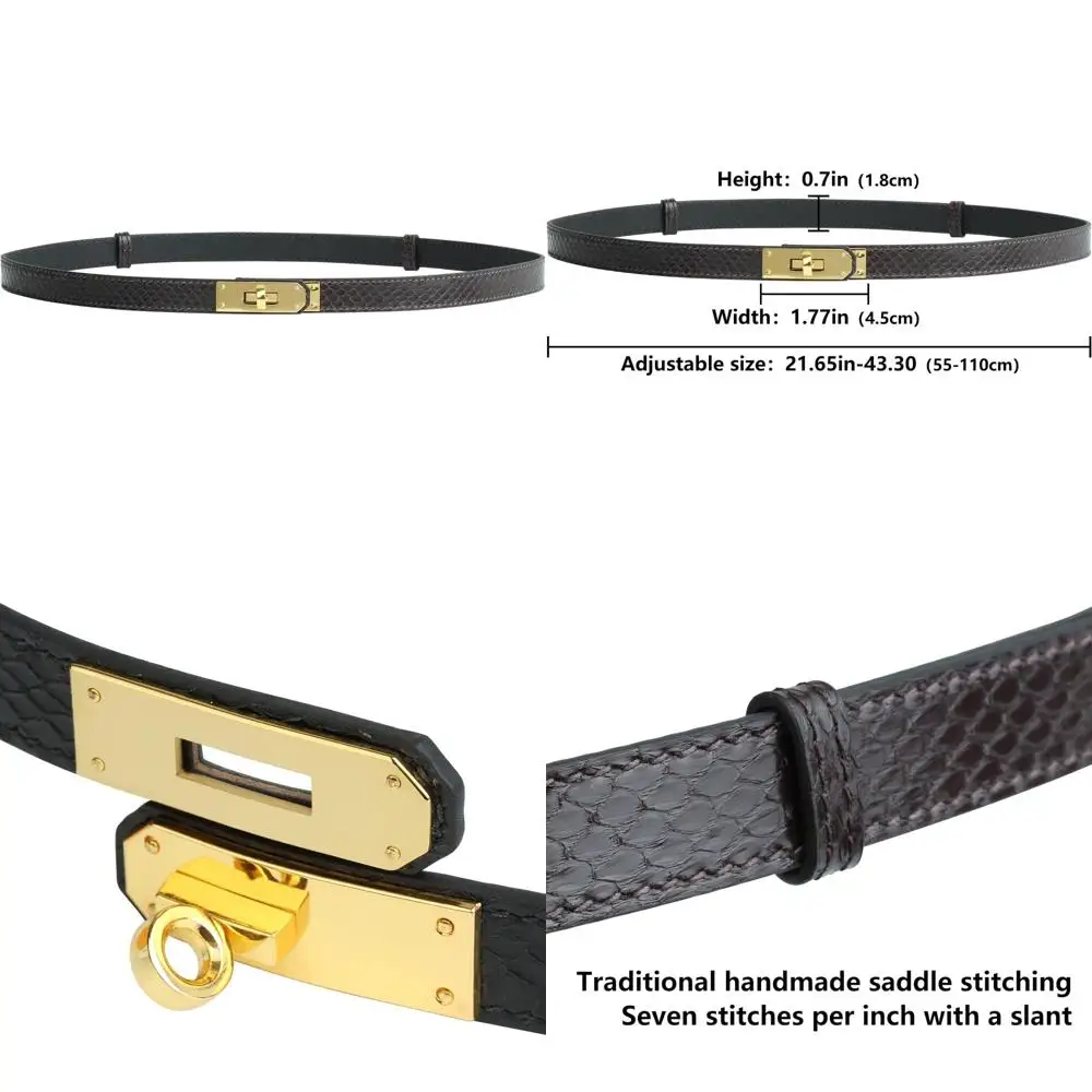 Cinto skinny de couro para mulheres – trava giratória ajustável, cor sólida, versátil para vestidos, jeans e casacos