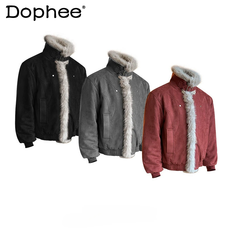 

Fashion Parkas Men's 2025 Winter New Large Faux Fur Collar Trendy Quilted Jackets Long Sleeve Solid Color Chic Thickened Coats