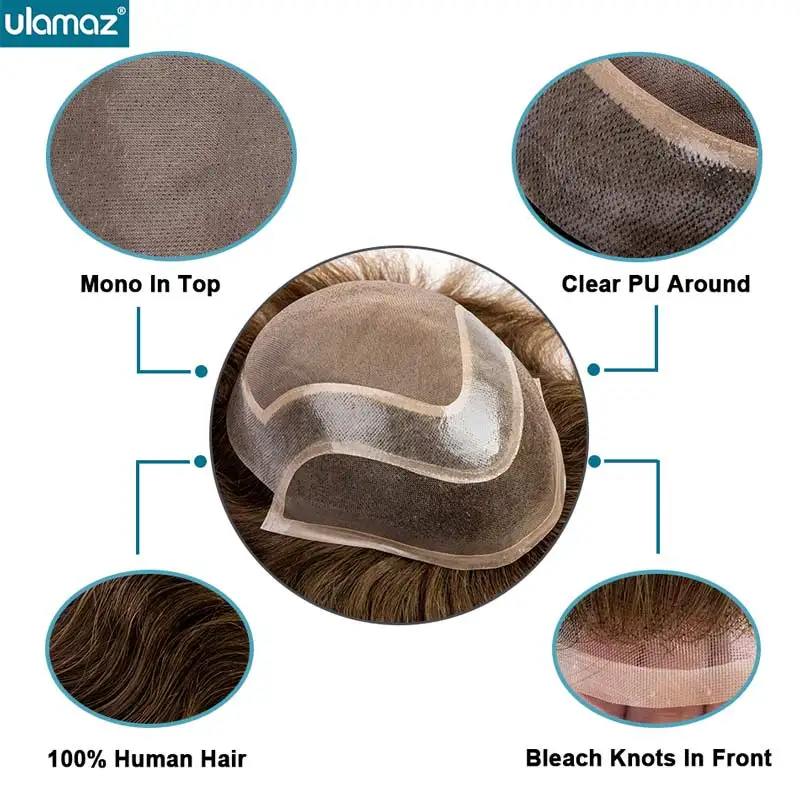 Lace Front Wig Man Mono Toupee Men's Wig Around Poly Skin Male Hair Prosthesis Natural Mens Hair System For Men Human Hair Wigs