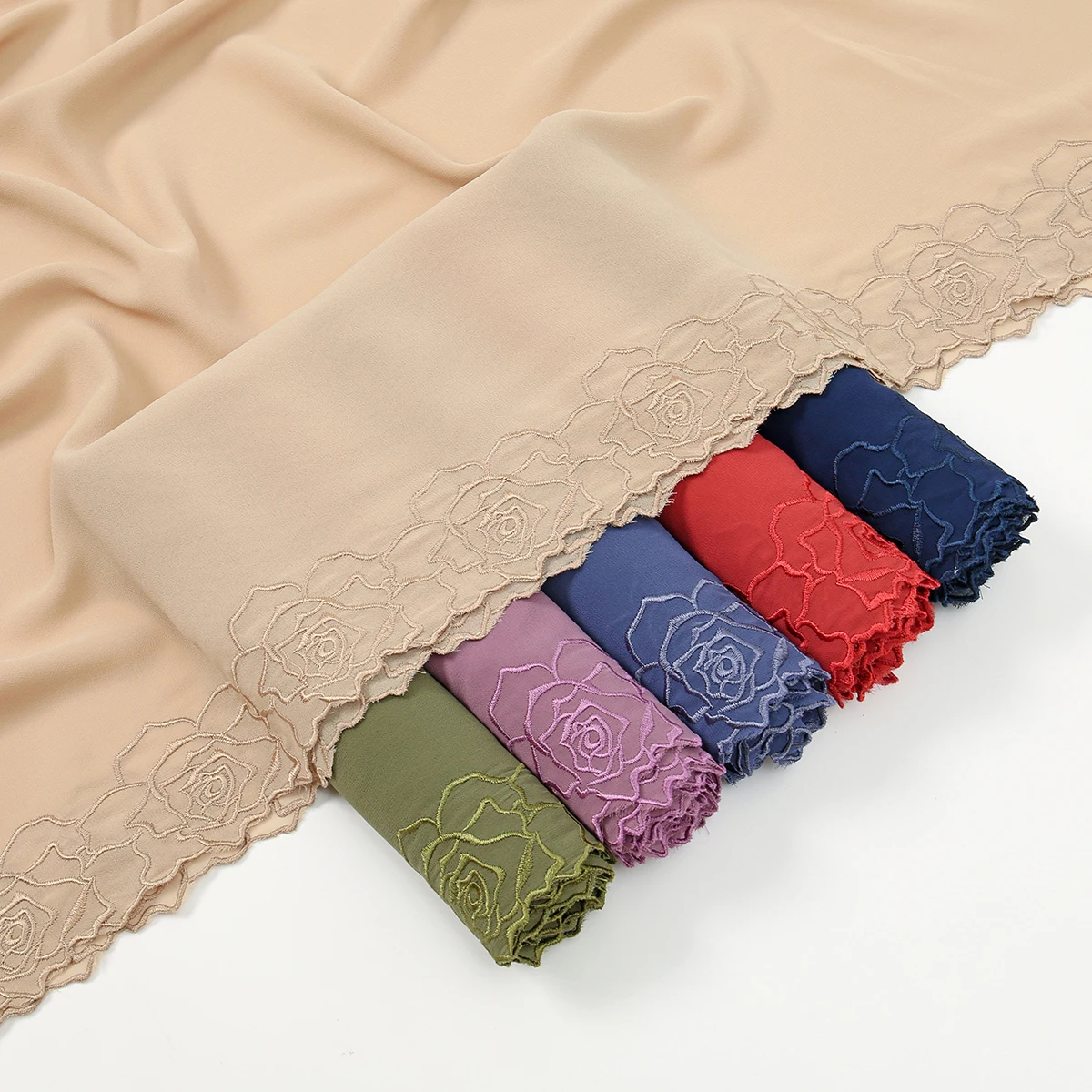 Bufanda Hijab de gasa bordada de lujo para mujer, hiyabs musulmanes, Mantón largo a la moda, bufanda larga, turbante islámico, pañuelo para la cabeza
