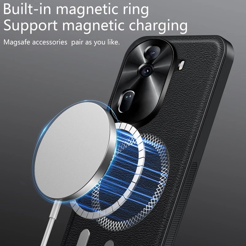 Luxury PU Leather Case For Oppo Reno11 Pro 11 F F25 Pro 5G Magsafe Magnetic Lens Protection Shockproof Cover For Oppo Reno10 Pro