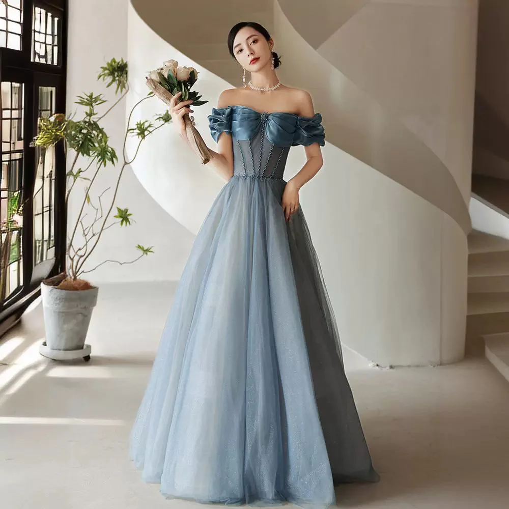 

One-word Shoulder Evening Dress Heavy Industry Temperament Annual Meeting Celebrity Skirt High-end Atmosphere Light Luxury