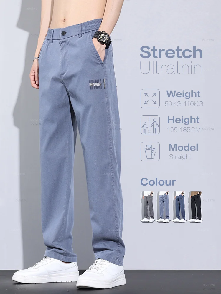 

New Upgraded Summer Thin Soft Cosy Lyocell Fabric Men's Pants Baggy Straight Elastic Waist Casual Wide Trousers Male Oversized