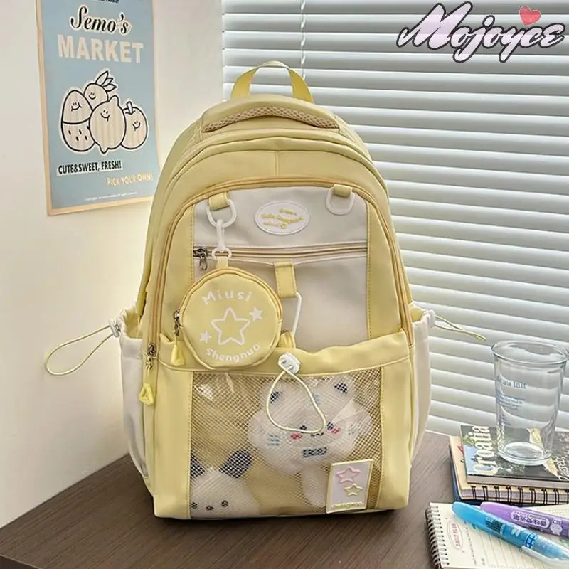 

Cute Nylon School Backpack Transparent Y2K Ita Bag Multi-Pocket Kawaii High Schoolbag Laptop Book Bag for Girls Teenage Student