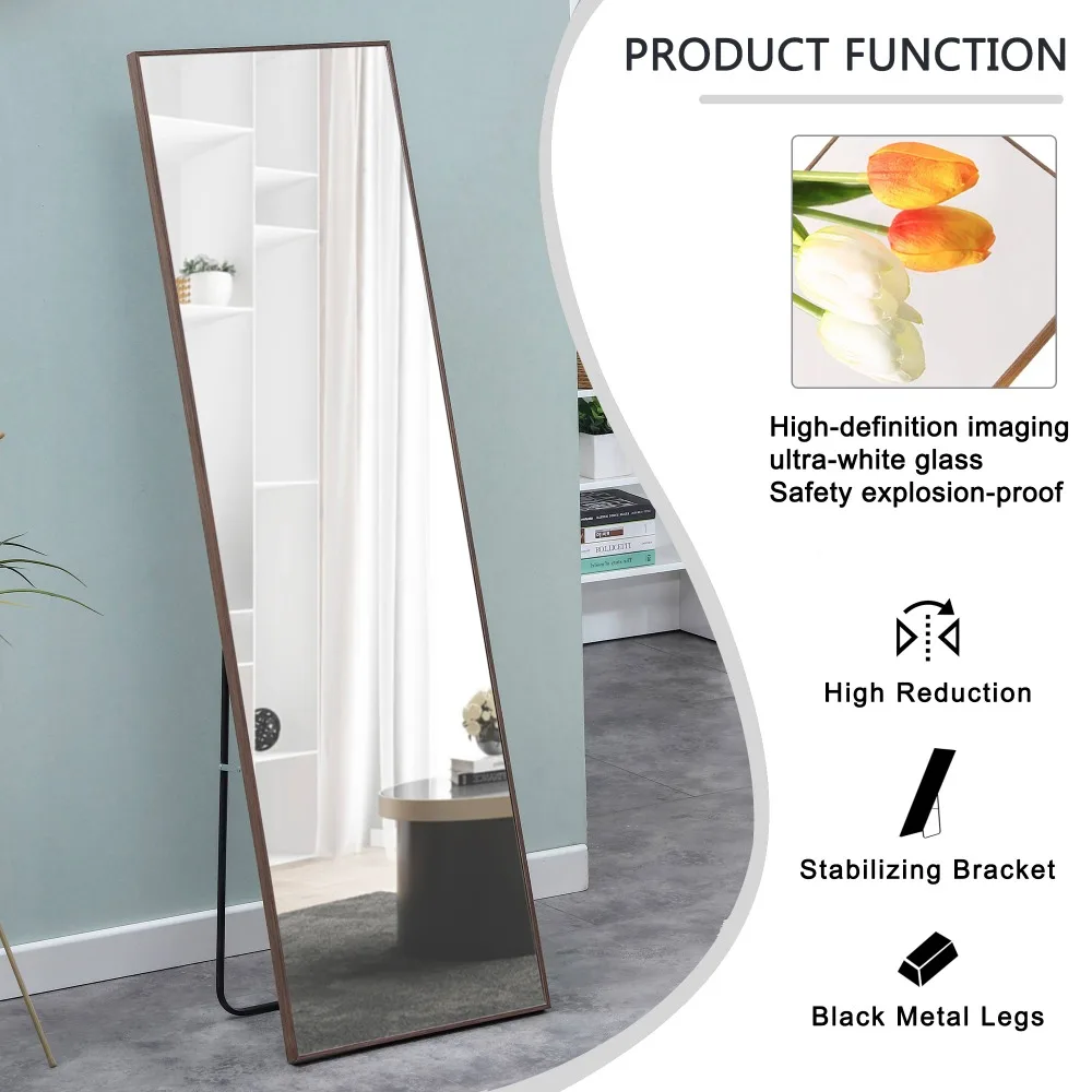 Clean and Beautiful Solid Wood Frame Full-length Mirror, Dressing Mirror, Decorative, Wall Mounted Floor Standing Large Mirror