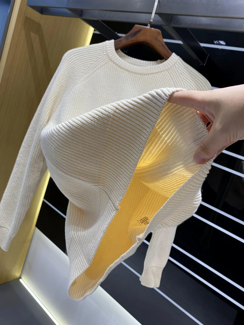 Ele Thiened Maglione lavorato a maglia in puro cotone Comodo caldo sopra la testa Inverno da uomo Colore rotondo Ne Maglieria accogliente