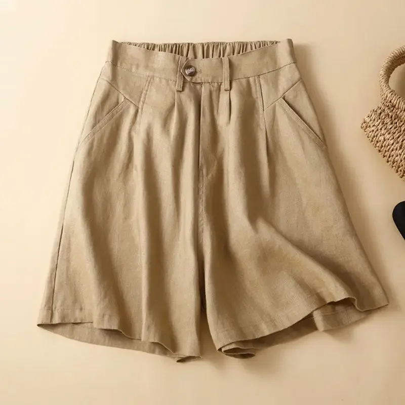 Ropa de trabajo, pantalones de pierna ancha para mujer, novedad de verano, pantalones cortos adelgazantes de cintura alta, pantalones cortos acampanados de pierna ancha, pantalones cortos sueltos morados a la moda A845