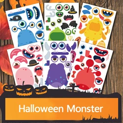 6/12Sheets Children DIY Monster Puzzle Stickers Make a Face Game Assemble Jigsaw Kids Educational Toy Funny Halloween Party Gift