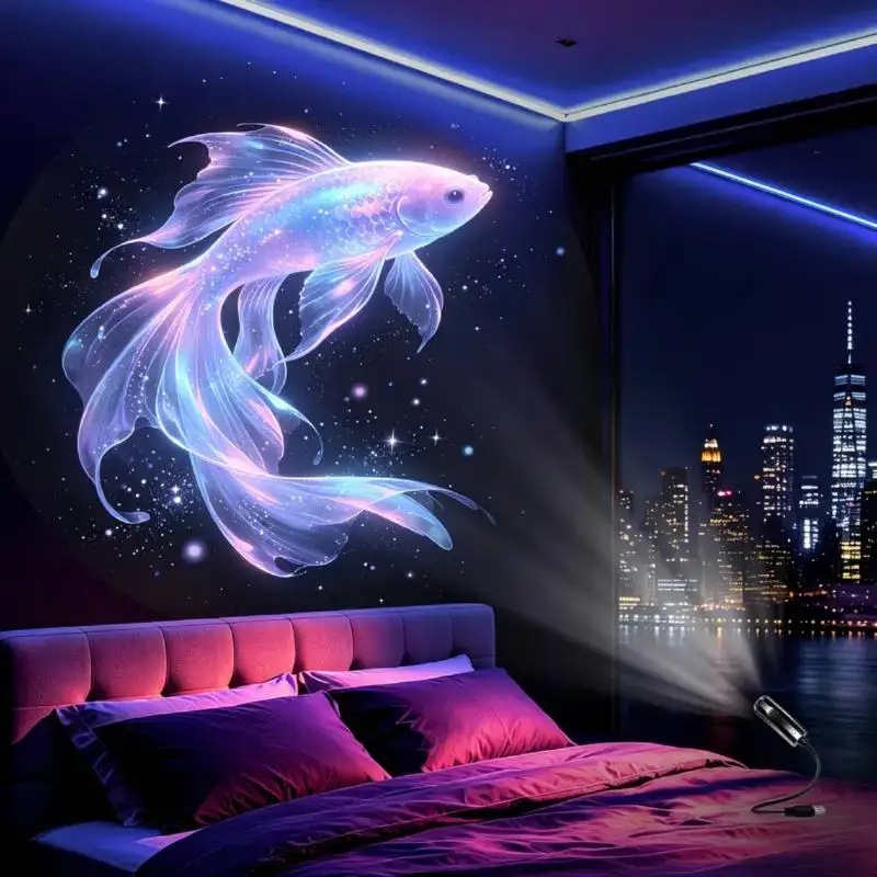 Marine Life Image Themed Portable USB Projection Light With 8 Patterns Perfect For Room Ceiling Background Decoration