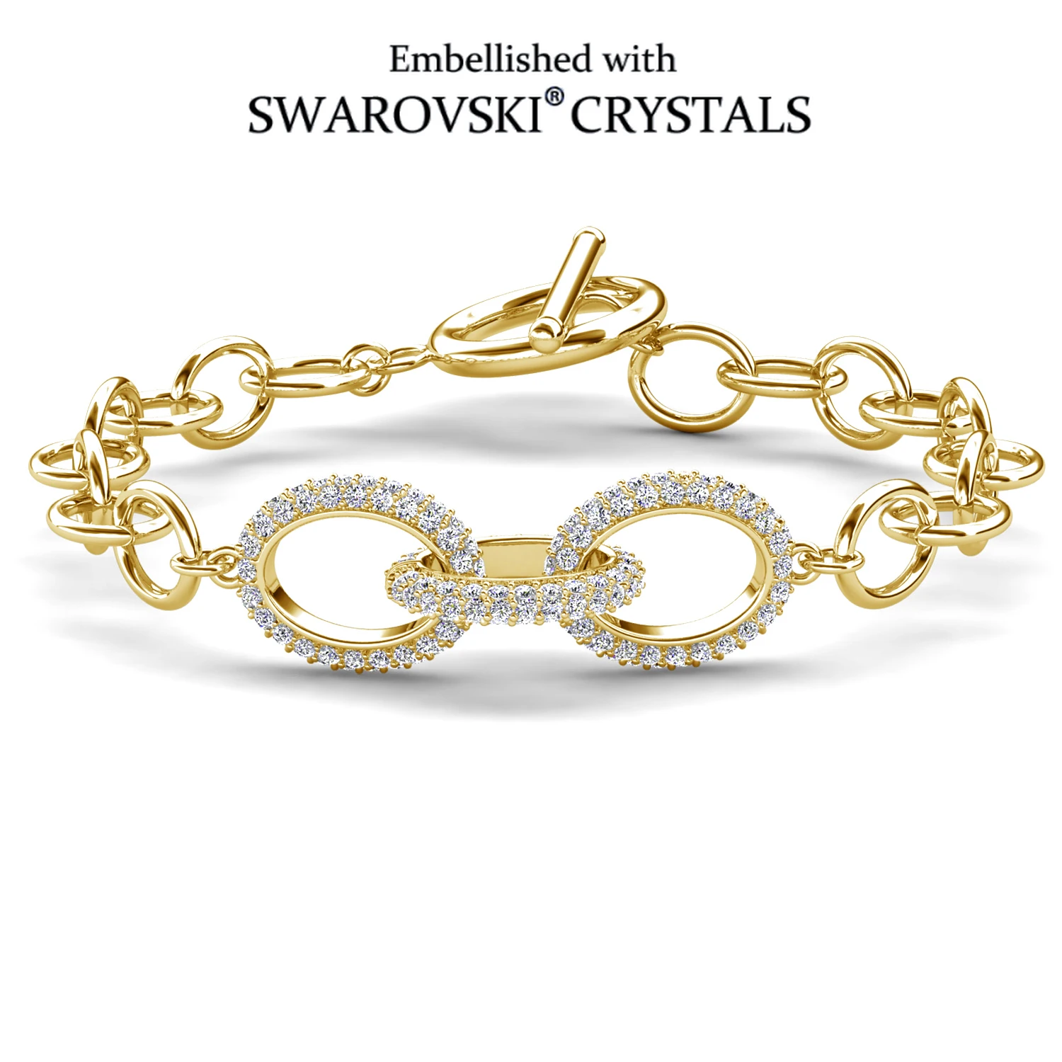 

Halo Infinity Link Chain Bracelet Embellished with Swarovski Crystals Copper Silver Plated Women Jewelry Bridal Gift