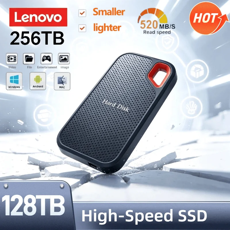 

Lenovo E61 256TB External SSD Shockproof IP67 Waterproof Dustproof Ultra-Portable Solid State Drive for Laptop Desktop Gaming