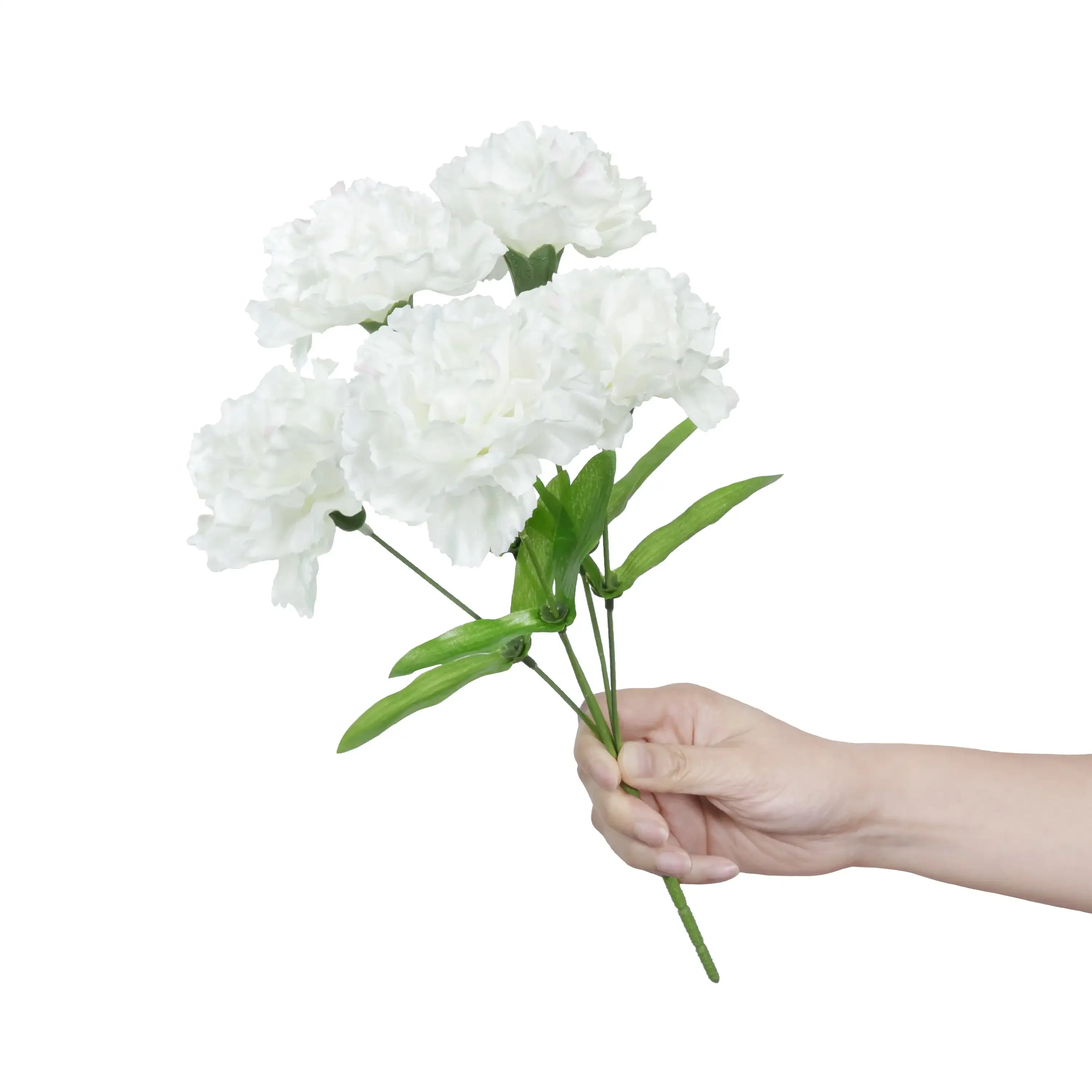 Escolha de flores de cravo branco de seda artificial de 13 polegadas com 5 cabeças, para uso interno