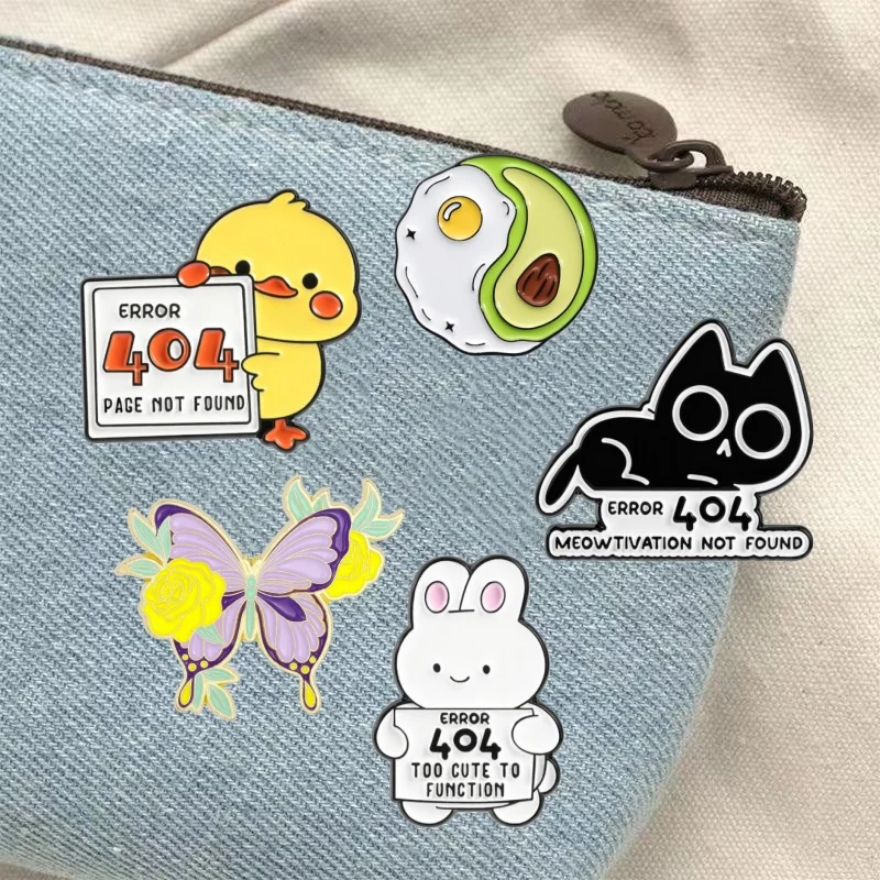 "Meowtivation Not Found" Black Cat Enamel Pin Punny 404 Tag Brooch Clothes Badge Accessory Unique Novelty Present For Friend