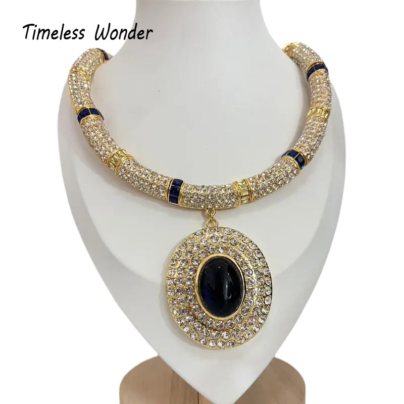 

Timeless Wonder Fancy Zircon Geo Glass Pave Necklace for Women Designer Jewelry Runway Trendy Gift Vintage Rare 4523