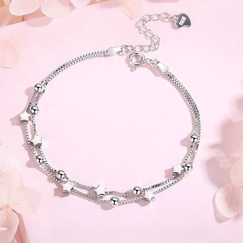 

Роскошный браслет из стерлингового серебра с бисером — регулируемый многожильный браслет для свадьбы и вечеринки