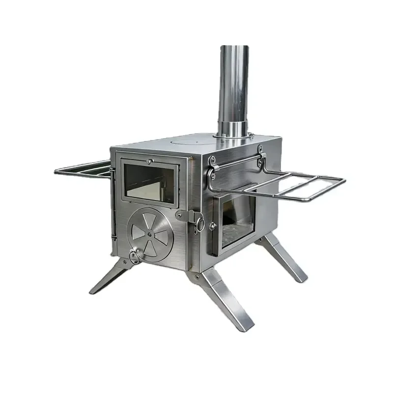 Multi-Function Folding Stainless Steel Wood Burning Camping Heater with Chimney Portable Tent Stove Cookware and Storage Bags