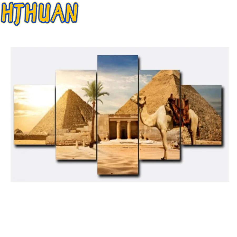 

5Pcs Desert Camels Egypt Cairo Pyramid Embroidery Cross Stitch Full Round Square Drill 5D Diy Diamond Painting Mosaic decor