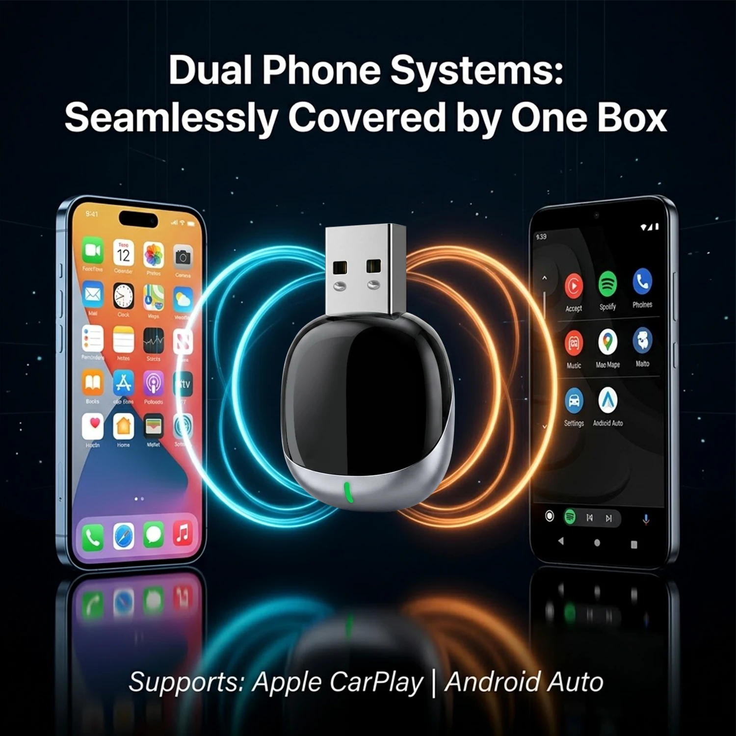 2-in-1 Wireless Carplay Adapter with Wired Carplay (USB to C), Metal Design Mini Wireless CarPlay Adapter for iPhone iOS 10+ Sys