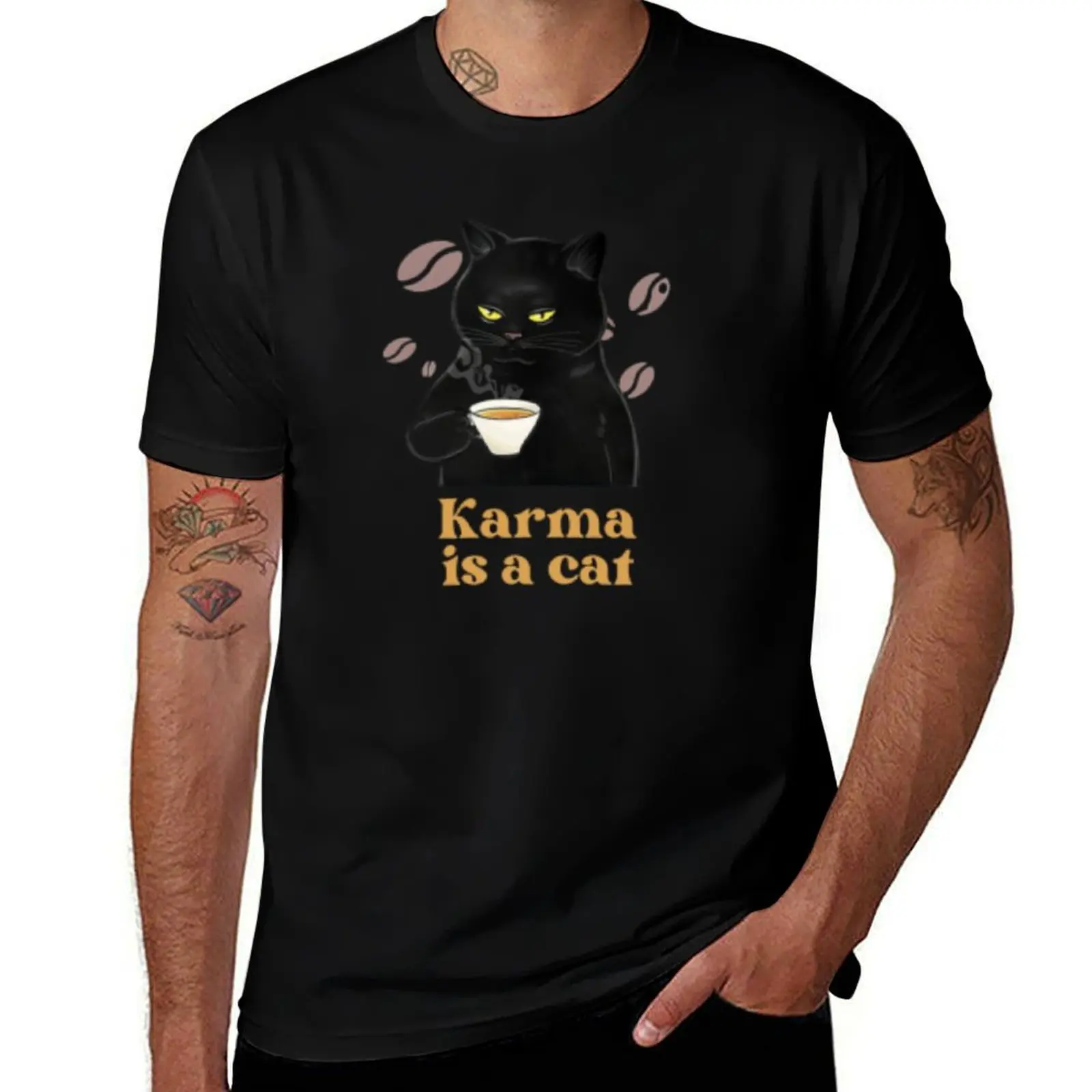 karma is a cat T-Shirt basketball graphic tees custom t shirt tee shirts for men