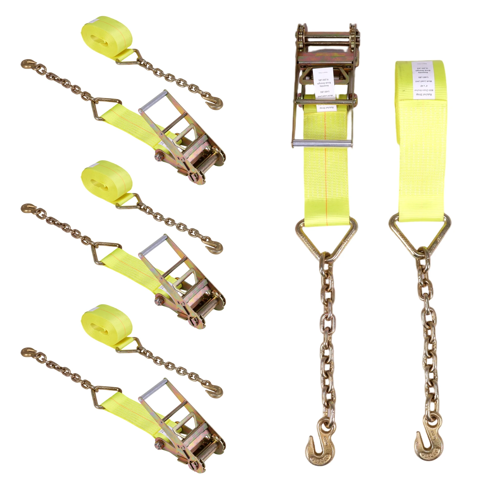 

4Pcs Heavy Duty Ratchet Straps 4in X 40ft with Chains Anchor Grab Hooks 6600LBS Working Load for Tires Motorcycles Trailers